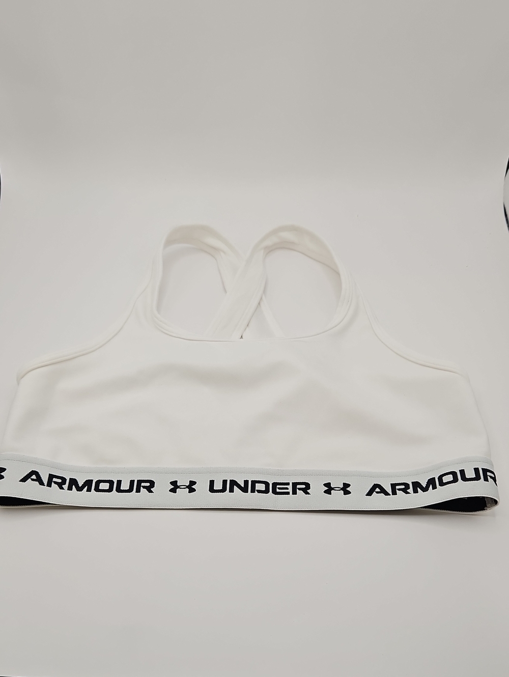 Under Armour White Crossback Sports Bra with Branded Band